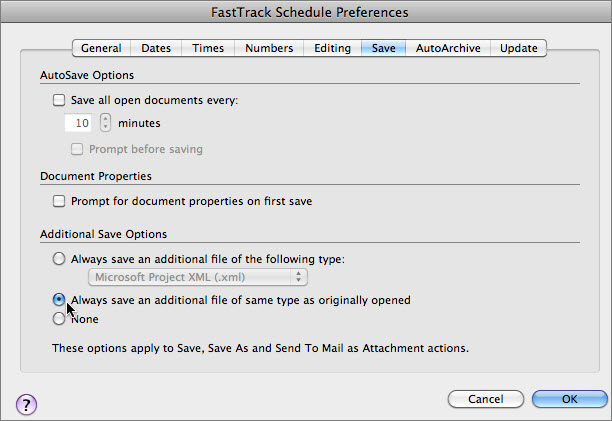 FastTrack Schedule 10 Mac - Auto Save as Alternate File Type