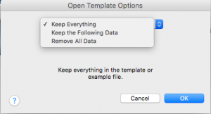 The Open Template Options dialogue box with "Keep Everything" selected.