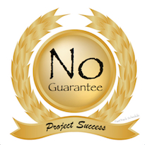 No Guarantees for Project Success is written in a gold emblem