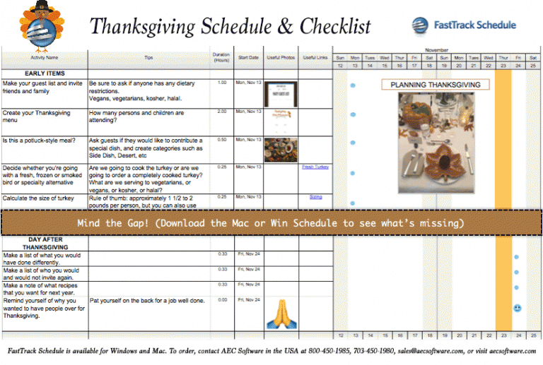 FastTrack Schedule's Thanksgiving Schedule